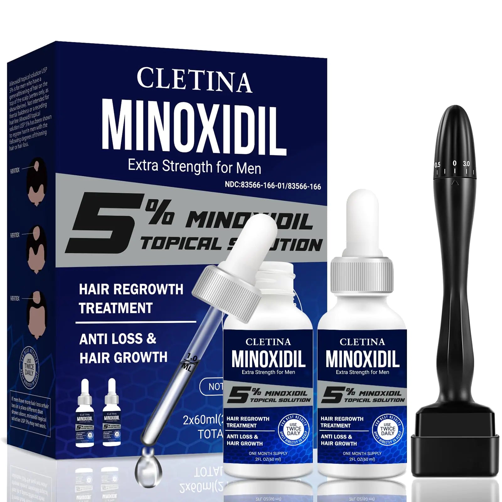 5% Minoxidil para Hombres Serum de Crecimiento Capilar con Gotero - Ayuda a Detener el Adelgazamiento y la Pérdida de Cabello - Aceite de Crecimiento Capilar con Biotina para un Cabello Más Fuerte y Espeso