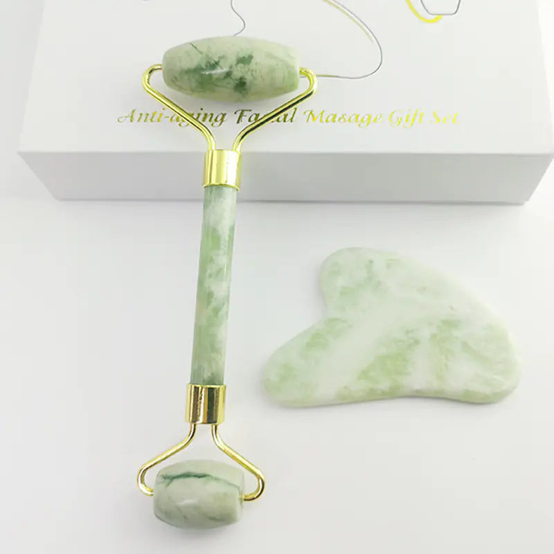 Set de Rodillo y Raspador de Jade Blanco de 110g Xiu Yu